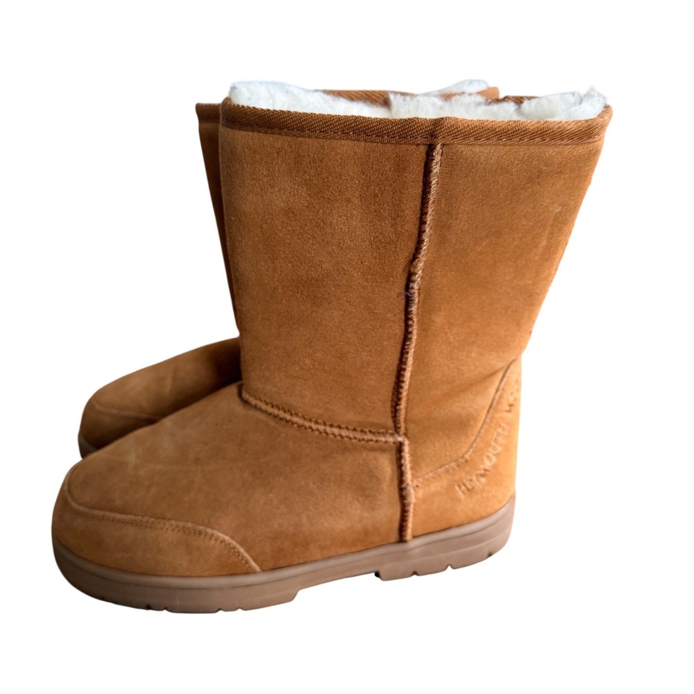 Plymouth Mocs Womens Tan Suede Sheepskin Lined Winter Boots Size 9 L9 Chestnut